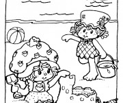 Coloriage et dessins gratuit Petites filles et leur Château de Sable à imprimer