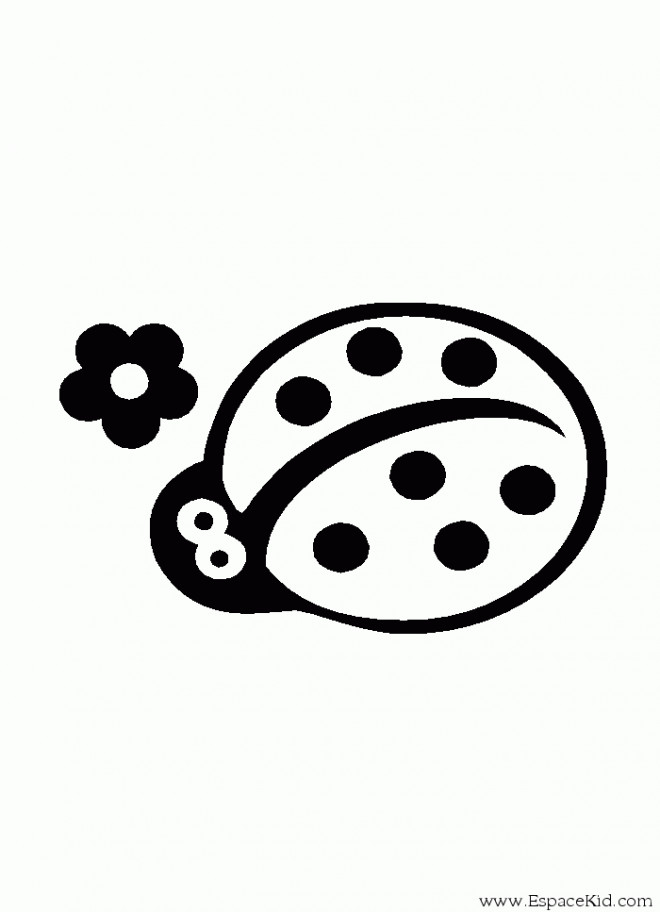 Coloriage Coccinelle et fleur en noir vecteur dessin gratuit à imprimer