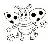 Coloriage Coccinelle souriante et fleurs