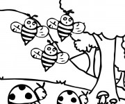 Coloriage Coccinelles et abeilles