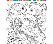 Coloriage Corail et Poissons