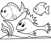 Coloriage Heureux Poissons nagent sur Corail