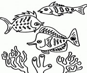 Coloriage Poissons et Coraux dans la mer