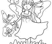 Coloriage et dessins gratuit Belle fille entour&eacute;e des papillons à imprimer