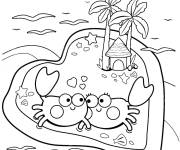 Coloriage et dessins gratuit Deux crabes sur l'ile tropical l'&eacute;t&eacute; à imprimer