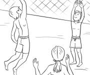 Coloriage Enfants qui jouent le volleyball sur la plage