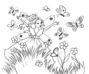 Coloriage F&eacute;e s'amuse dans la nature d'&eacute;t&eacute;