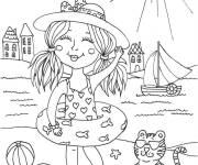 Coloriage Fille mignonne pendant les vacances d'&eacute;t&eacute;
