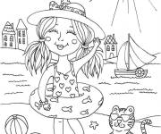 Coloriage Fille s'amuse en jour chaud de juillet