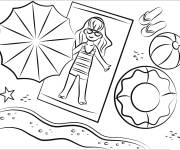 Coloriage Fille sur la plage et le bain de soleil