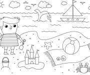 Coloriage Gar&ccedil;on sur la plage dessin anim&eacute;
