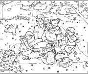 Coloriage La famille a fait un pique-nique pendant l'&eacute;t&eacute;