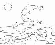 Coloriage Las dauphins s'amusent dans la mer