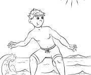 Coloriage Le gar&ccedil;on se profite de ses vacances dans la mer