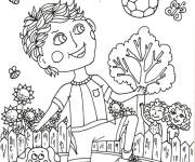 Coloriage Le petit gar&ccedil;on en jouant pendant les vacances