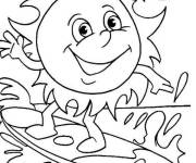 Coloriage Le soleil avec un visage joue sur la mer