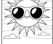 Coloriage Le soleil d'&eacute;t&eacute; portant des lunettes