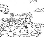 Coloriage Les abeilles r&eacute;coltent le nectar dans le pr&eacute;