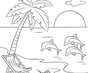 Coloriage Les dauphins s'approche de la plage de l'ile