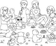 Coloriage Les enfants et le pique-nique