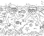 Coloriage Les enfants plongent dans la mer l'&eacute;t&eacute;