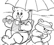 Coloriage M&ecirc;me les ours s'amusent sur la plage pendant les vacances