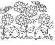 Coloriage Papillons et fleurs dans un pr&eacute; l'&eacute;t&eacute;