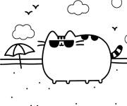 Coloriage Pusheen sur la plage