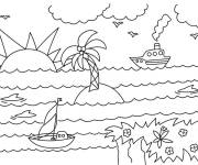 Coloriage Sc&egrave;ne combinant les &eacute;l&eacute;ments d'&eacute;t&eacute;