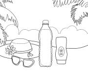 Coloriage Un chapeau, des lunettes de soleil, de l&rsquo;eau et un &eacute;cran solaire