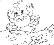 Coloriage Crabe s'amuse avec l'&eacute;toile de mer