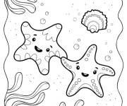 Coloriage Deux &eacute;toiles de mer sur le sable du fond marin