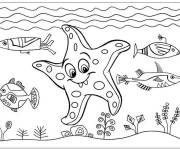 Coloriage &Eacute;toile de mer avec les habitants de la mer