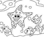 Coloriage &eacute;toile de mer en jouant avec les poissons