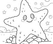 Coloriage &Eacute;toile de mer kawaii entour&eacute;e des bulles