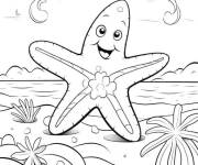 Coloriage Etoile de mer riant de joie