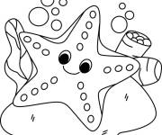 Coloriage &eacute;toile de mer sur le corail