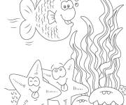 Coloriage Les &eacute;toiles de mer s'amusent avec le poisson