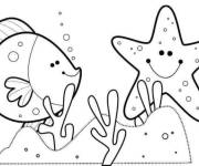 Coloriage Poisson et &eacute;toile de mer de dessin anim&eacute;