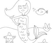 Coloriage Sir&egrave;ne de mer, &eacute;toiles de mer et des poissons