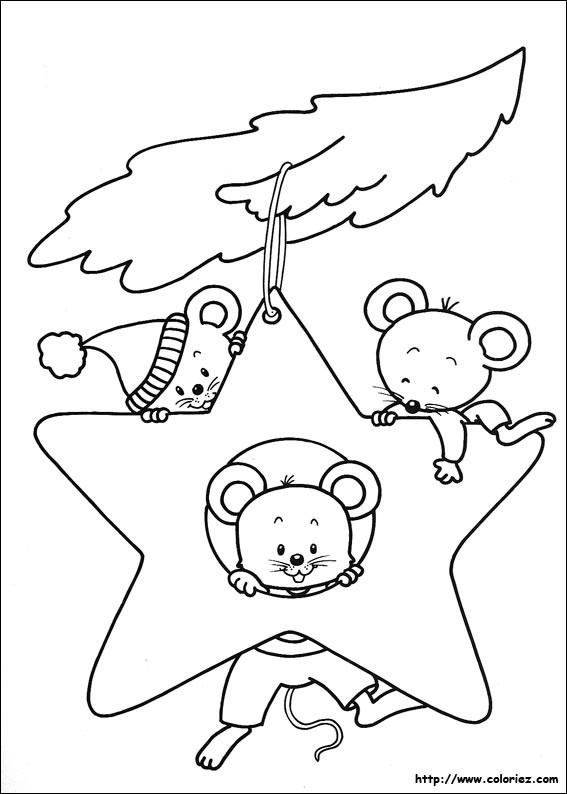 Coloriage et dessins gratuits Étoile de Noël et les souris à imprimer