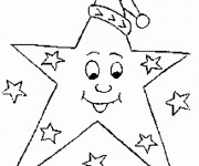 Coloriage Étoile de Noël qui porte un bonnet