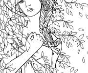 Coloriage Belle femme parmi les feuilles de l'automne