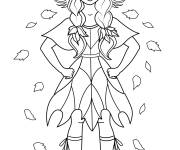 Coloriage Belle feuille d'automne Fille