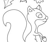 Coloriage &Eacute;cureuil &agrave; la recherche de feuilles de l'automne