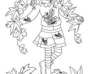 Coloriage Femme et feuilles pour adulte