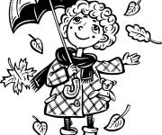 Coloriage Fille sous les feuilles tombantes