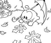 Coloriage Le petit monstre ramasse les feuilles