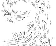Coloriage Le vent emporte les feuilles d'automne