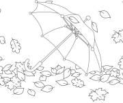 Coloriage Parapluie et feuilles d'automne